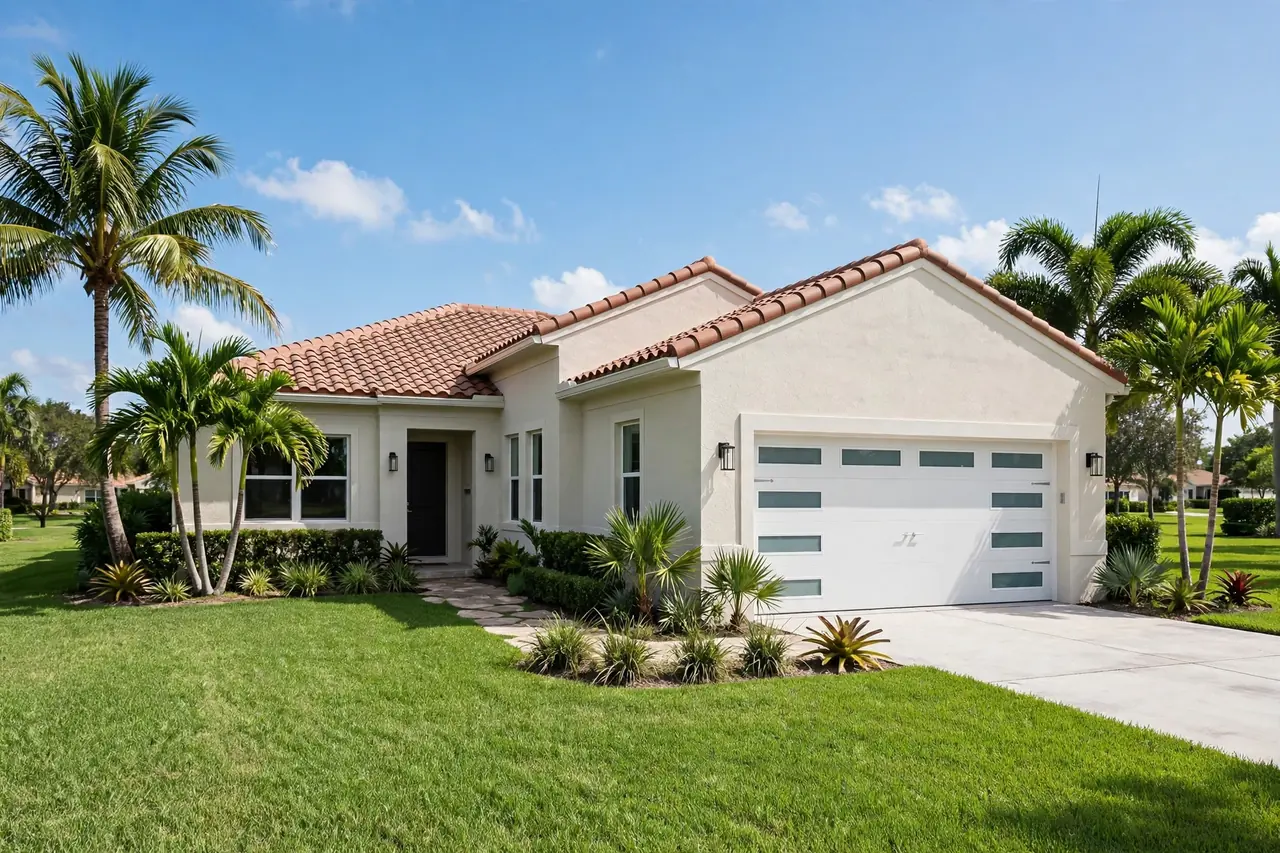 Residential garage door after spring replacement in Coral Springs