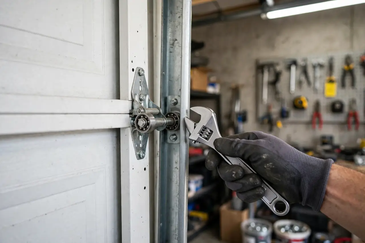 Technician realigning an off-track garage door in Coral Springs