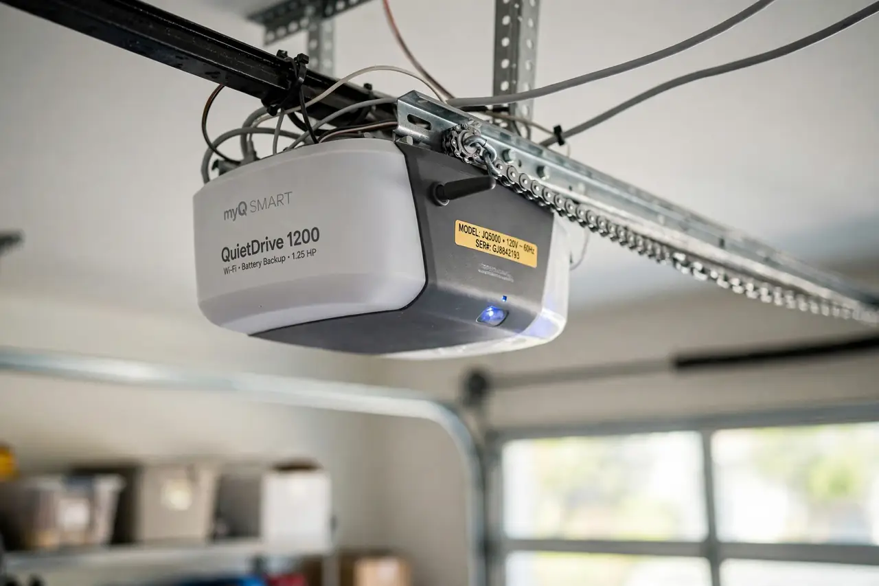 Technician repairing a garage door opener in Coral Springs